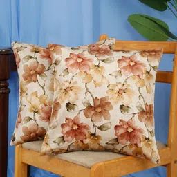 DREAM WEAVERZ White & Brown Set of 2 Floral Velvet Square Cushion Covers-7