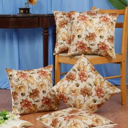 DREAM WEAVERZ White & Rust Set of 5 Floral Velvet Square Cushion Covers-4
