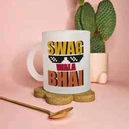 gathari Swag Wala Bhai Frosted White 350 ml Glass Coffee Mug-picture-1