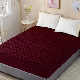 DREAM CARE Maroon Solid Cotton Quilted Mattress Protector-image-98