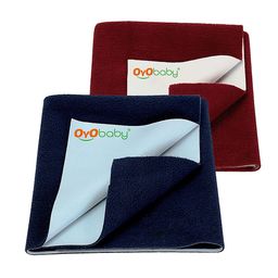 OyO Baby Kids Blue & Maroon Set Of 2 Cotton Baby Bed Protector-11