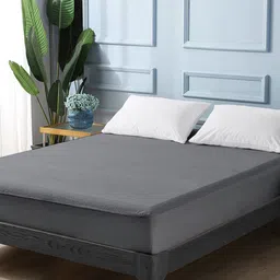 Divine Casa Grey Solid Double Queen Size 210 GSM Water Resistant Mattress Protector-image-13