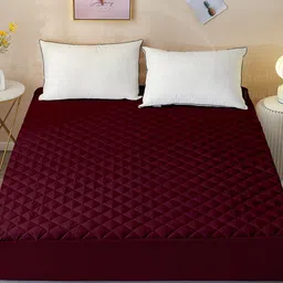 DREAM CARE Maroon Quilted Cotton 350GSM Breathable King Mattress Protector-image-23