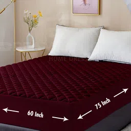 DREAM CARE Maroon Quilted 150 GSM Cotton Waterproof Queen Bed Mattress Protector-image-62