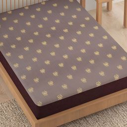 HOKIPO Coffee Brown Printed Water Resistant Fitted Mattress Protector-picture-41