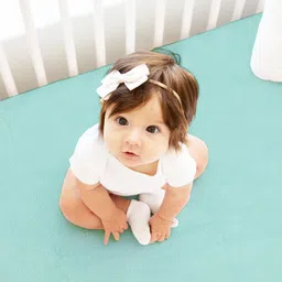 BIANCA Infants Kids Sea Green & White Solid Waterproof & Breathable Bamboo Dry Sheet & Mattress Protector-image-30