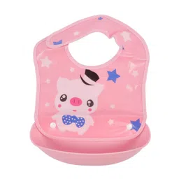 Yellow Bee Kids Blue & Pink Printed Easy Clean Bib With Crumb Collector-image-58