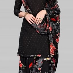 Unstitched Crepe Salwar Suit Material Floral Print, Printed-image-59
