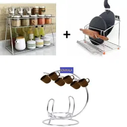 Cup Kitchen Rack Presents a combo of spice rack + 4 in 1 chakla belan stand + modular Steel-image-25