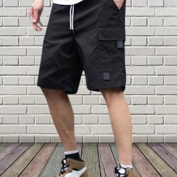 Solid Men Black Cargo Shorts-image-13
