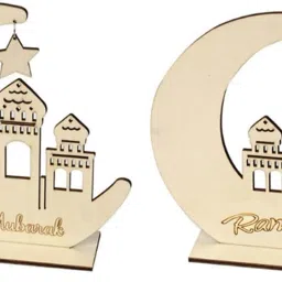 Set of 2pcs Eid Mubarak Wood Table Stand Sign Ornaments Wooden Cut-outs-36