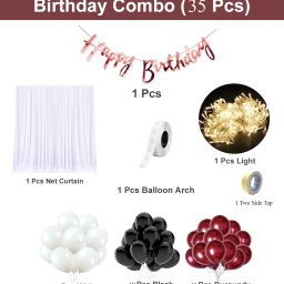 party midlinkerz Solid Burgandy Net Birthday Decoration kit set Combo with LED for Kids & Adults Balloon image 2