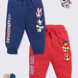 YK X Minute Mirth Infant Girls Pack Of 2 Powerpuff G Printed Pure Cotton Joggers-17