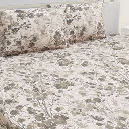 HOME AFFAIRS White & Grey Floral 144 TC Pure Cotton Queen Bedsheet with 2 Pillow Covers-image-93