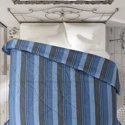 Saral Home Blue & Grey Striped Mild Winter 210 GSM Double Bed Quilt-image-55