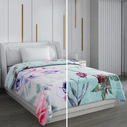 Monte Carlo Blue & Pink Floral Printed Mild Winter Single Bed Blanket-picture-57