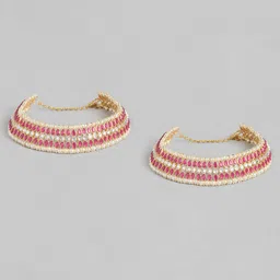 I Jewels Set Of 2 Gold-Plated Pink Kundan & Pearl Studded Anklets-29
