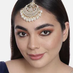 LAIDA Gold-Plated and White Kundan Chand Style & Pearl Beaded Maang Tikka-45