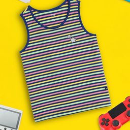 XY Life Multicoloured Arcade Striped Blue Intelliease Combed Cotton Tank Top-image-88