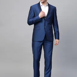 Louis Philippe Men Blue Self Design Slim Fit Single Breasted Party Suit-image-38