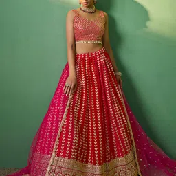 Fusionic Red & Gold-Toned Embroidered Sequinned Semi-Stitched Lehenga & Unstitched Blouse With Dupatta-12