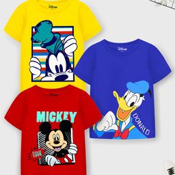 YK Disney Boys Blue & Yellow Pack Of 3 Mickey & Donald Printed T-shirt-image-50