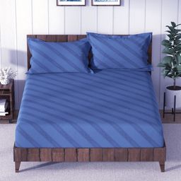 Nautica Dreams Navy Blue Striped 160 TC Pure Cotton King Bedsheet & 2 Pillow Covers-image-70