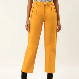 Off Label Women Yellow Regular Fit Solid Pure Cotton Cropped Parallel Trousers-image-75