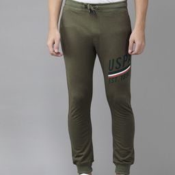 U.S. Polo Assn. Denim Co. Men Olive Green Solid Mid-Rise Knitted Joggers With Print Detail-image-21