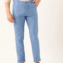 SOJANYA Men Blue & Off-White Smart Regular Fit Checked Chinos-image-88