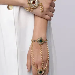 Zaveri Pearls Set Of 2 Gold-Plated Pearl & Kundan Studded Wedding Collection Bracelets-33