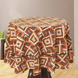 BILBERRY Furnishing by preeti grover Brown Geometric Printed Cotton Round 4-Seater Table Cover-image-38