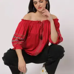 Off-Shoulder Bardot Top with Embroidery-image-88