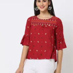 Printed Top with Bell Sleeves-14