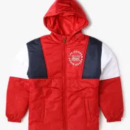 Boys Colourblock Regular Fit Hooded Jacket-image-32