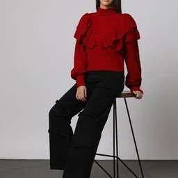 Ruffle Pattern Cable Knit Pullover-image-99