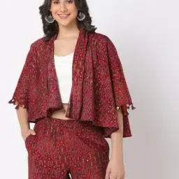 Women Printed Rogan Shrug with Tassels-image-70