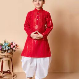 Boys Striped Kurta Pyjamas Set-image-67