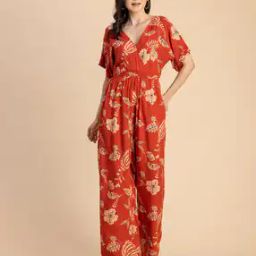Women Floral Print Jumpsuit with Insert Pockets-picture-12