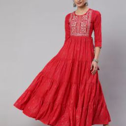 Embroidery Floral Print Round-Neck Kurta-picture-52