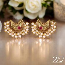 Gold-Plated Stone-Studded Stud Earrings-image-75