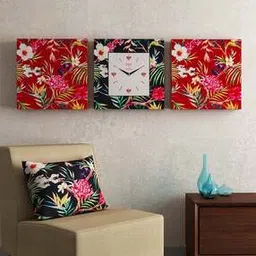 Set of 3 Framed Analogue Wall Clock with Coordinated Wall Art-39