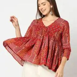 Abstract Woven Print Peplum Top-image-94