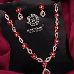 Women Rose Gold-Plated Stone-Studded Necklace & Earrings Set-3