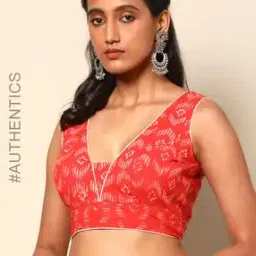Printed Back-Open Padded Cotton Blouse-image-1
