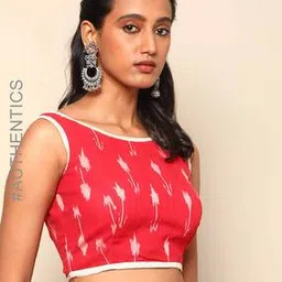 Ikat Print Back-Open Padded Cotton Blouse-picture-43