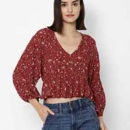 Floral Print Peplum Top with V-neck-image-46