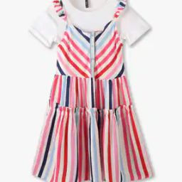 Girls Striped Twofer Tiered Dress with T-Shirt Set-picture-44