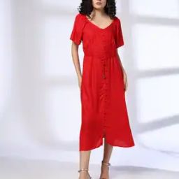 Women A-Line Dress with Tie-Up Waist-image-76