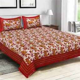 150 TC Floral Print Double Bedsheet with Pillow Covers-picture-10
